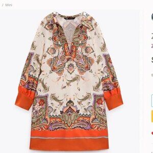 NWOT Zara Multicolor Satin Dress XS - 2023 Autumn Collection, Fashion V-Neck LS